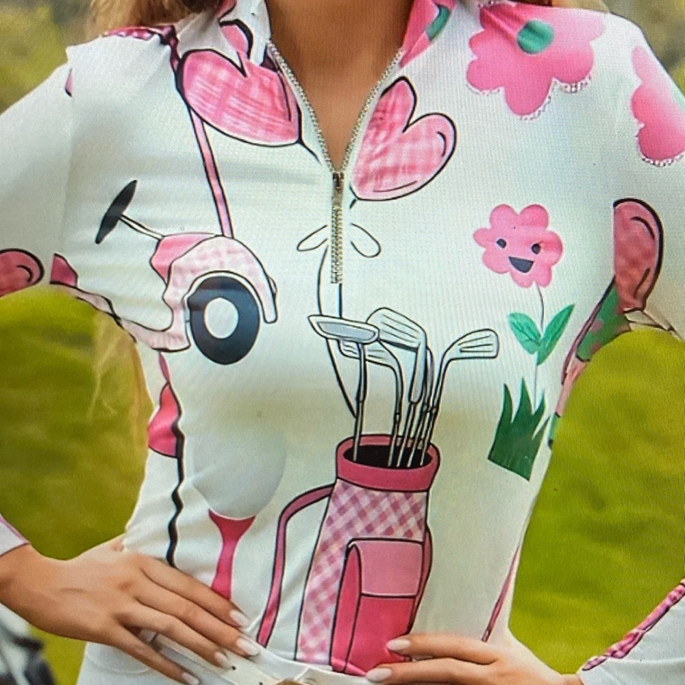 white pink carton lady golf long sleeve large New